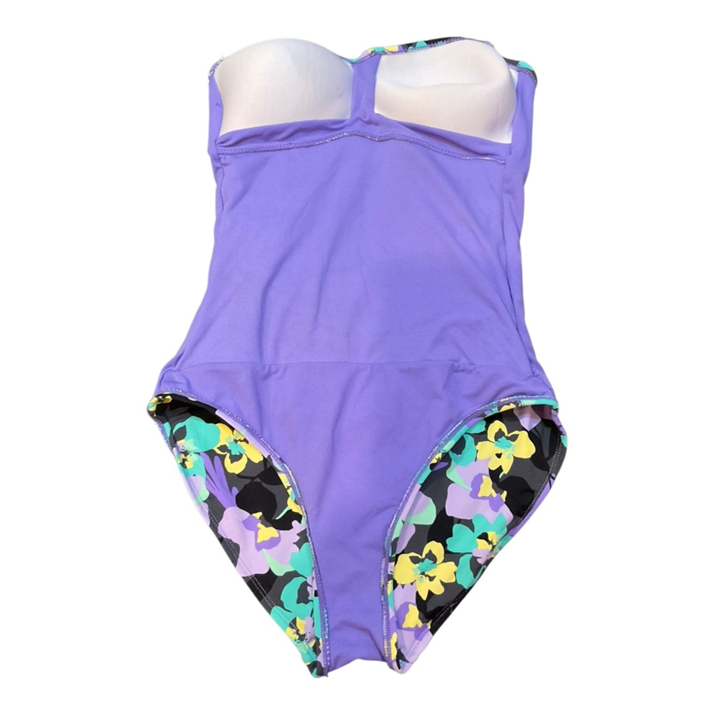 Anne Cole Women’s Strapless One Piece Swimsuit Green Purple Yellow Floral Size 6 - Picture 7 of 13